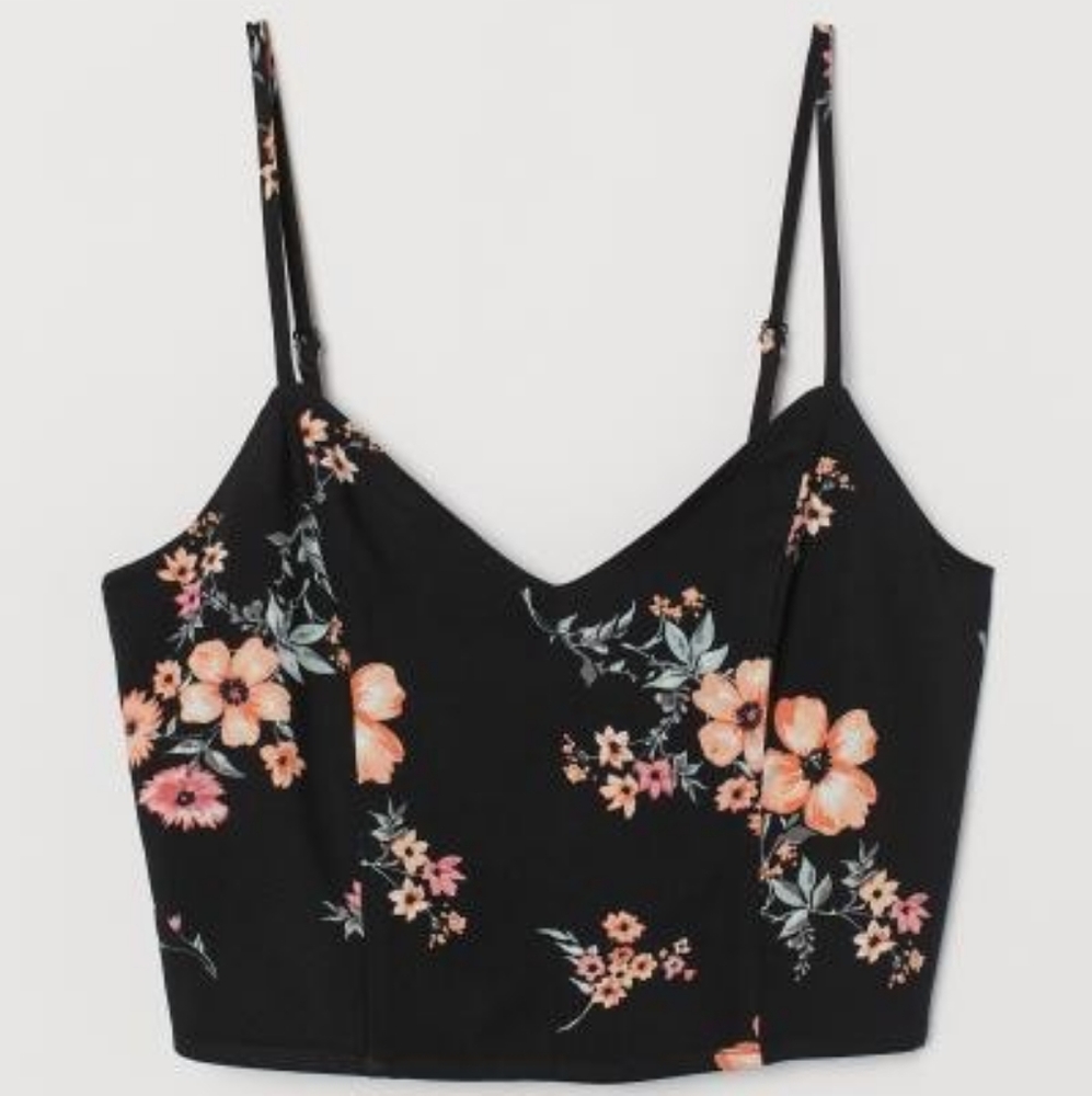 H&M DIVIDED Tie-Detail Camisole Top Black Orange